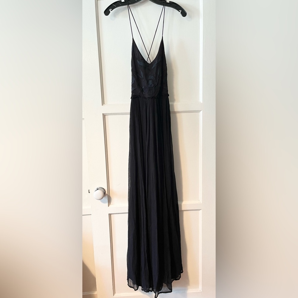 Chan Luu black long chiffon embroidered dress